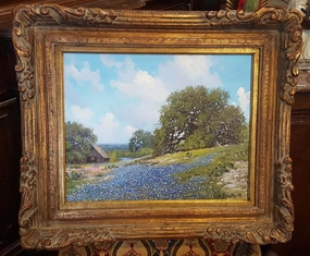 TEXAS BLUEBONNET OIL PAINTING BY WA SLAUGHTER classic mural painting