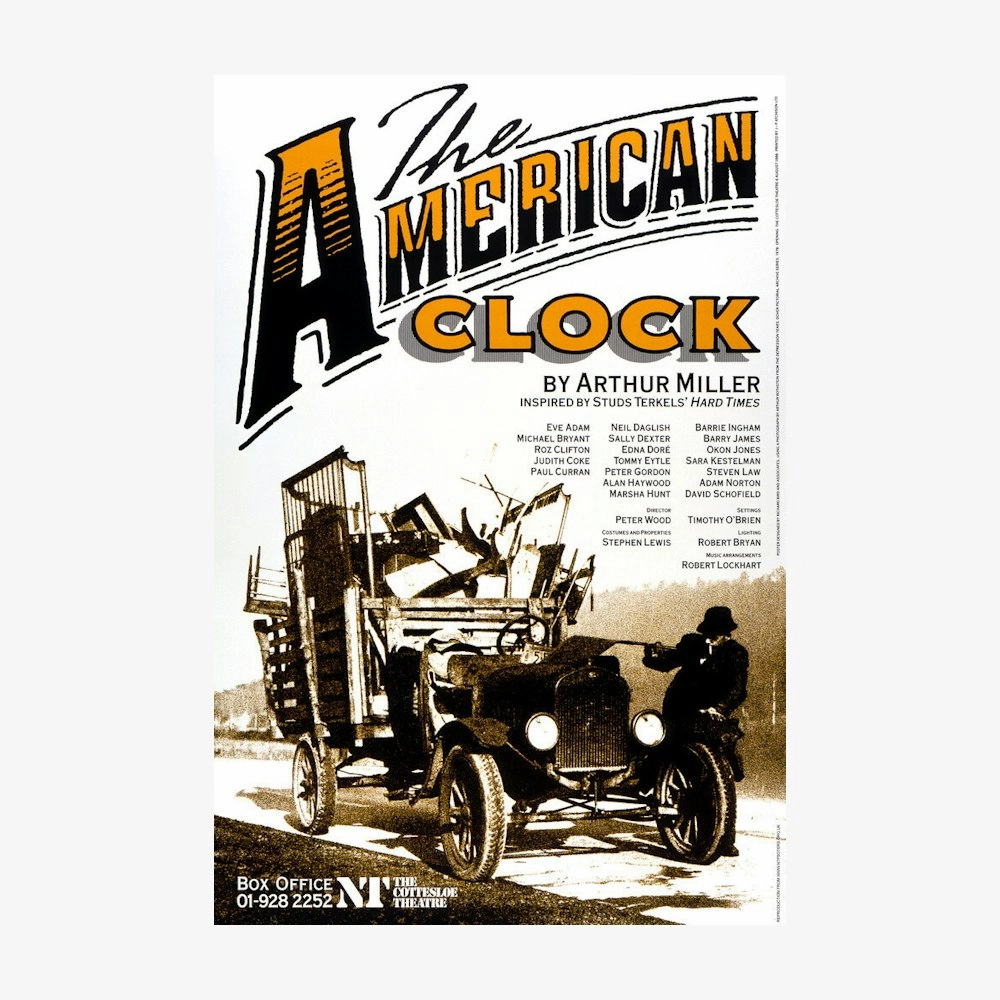The American Clock 1986 Print vintage woodcut wallpaper