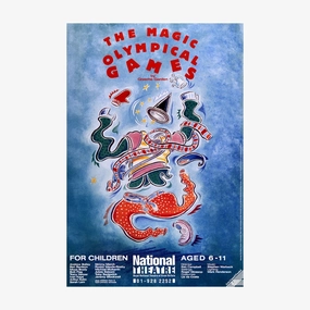 The Magic Olympical Games 1988 Print vintage woodcut wallpaper