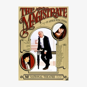 The Magistrate 1986 Print vintage woodcut wallpaper