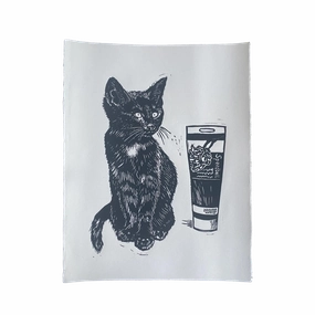 The Printmaker's Assistant -Linocut Kitten Print framed wall decor