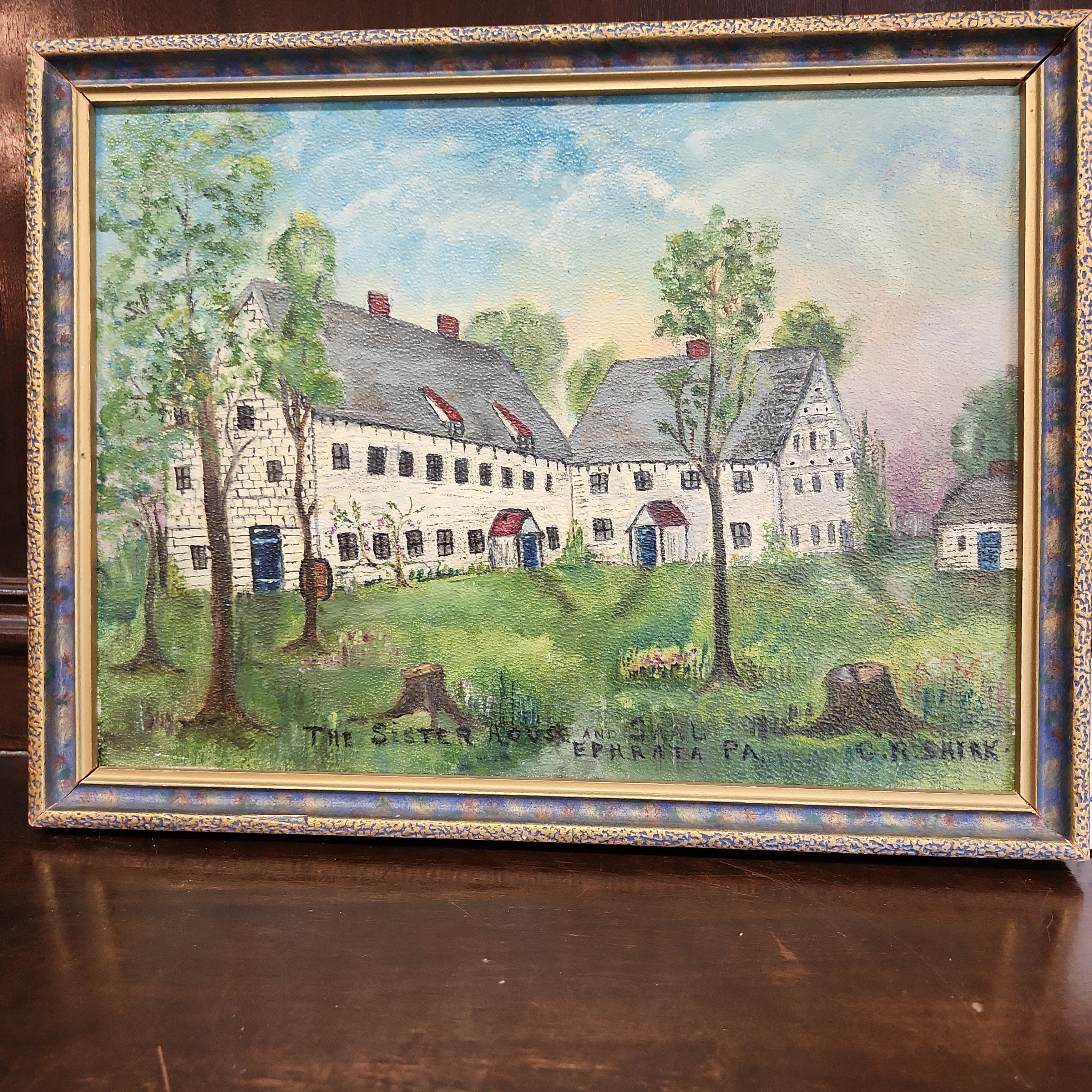THE SISTER HOUSE SMALL OIL PAINTING ON BOARD