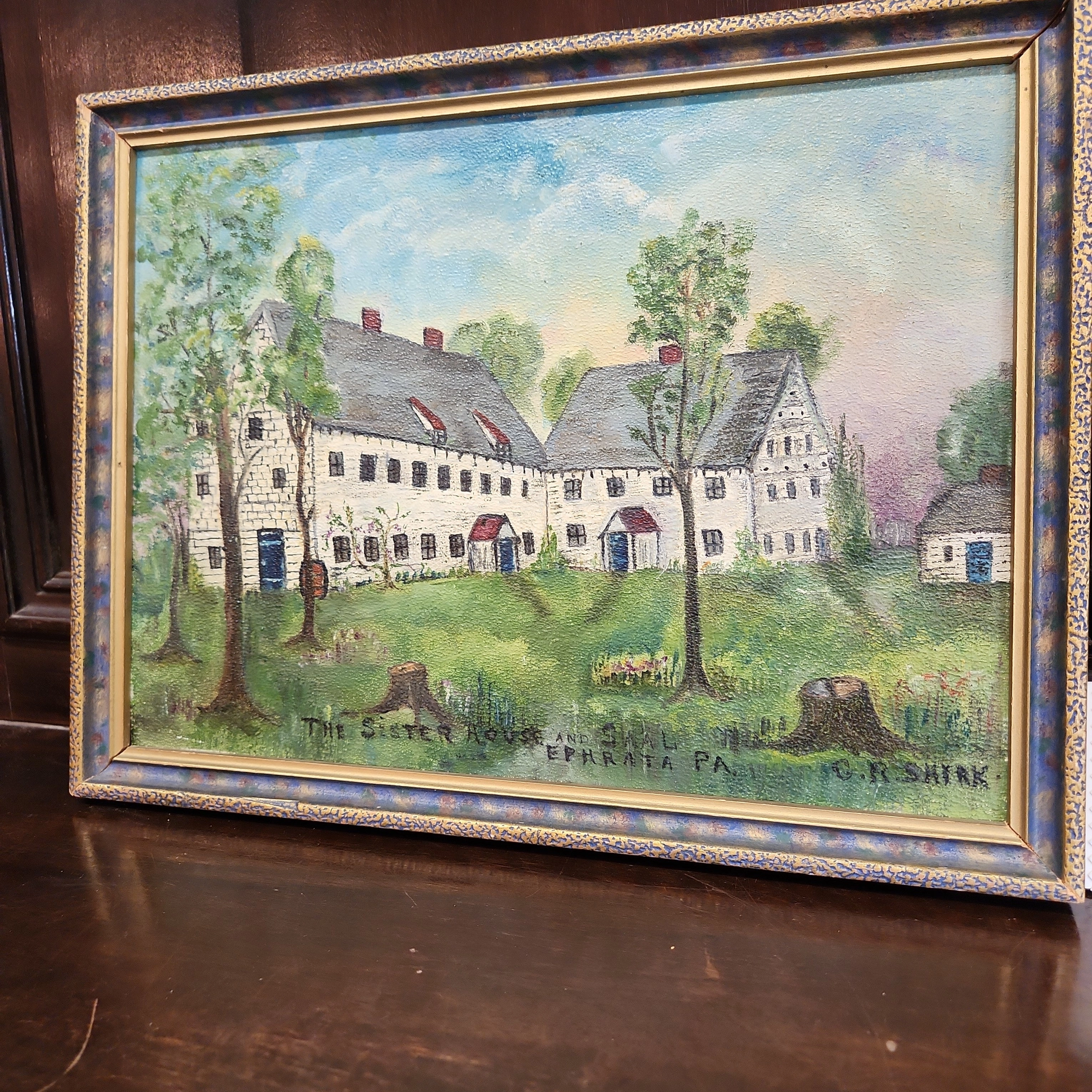 THE SISTER HOUSE SMALL OIL PAINTING ON BOARD classic mural painting