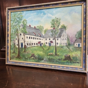 THE SISTER HOUSE SMALL OIL PAINTING ON BOARD classic mural painting