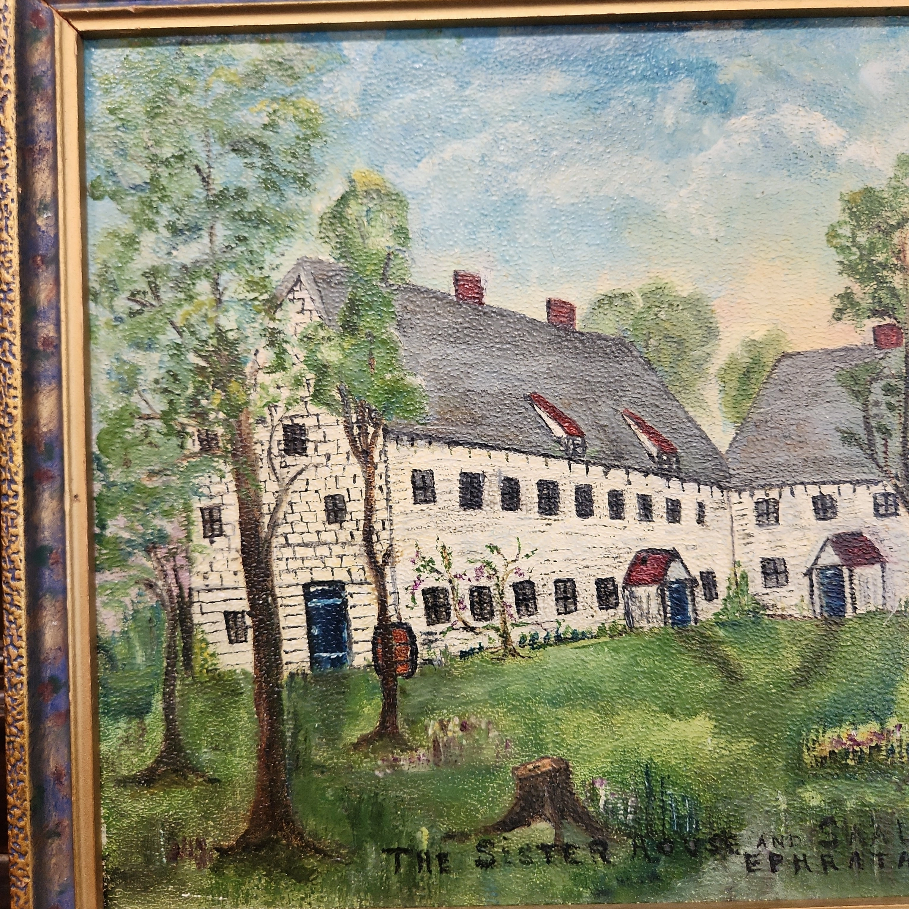 THE SISTER HOUSE SMALL OIL PAINTING ON BOARD
