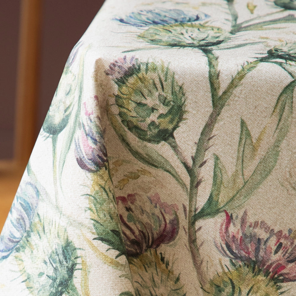 Thistle Glen Printed Oil Cloth Fabric (By The Metre) Natural elegant table cloth  