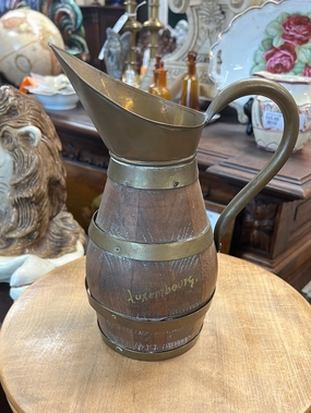 TINY BARREL PITCHER WITH BRASS interior room decor