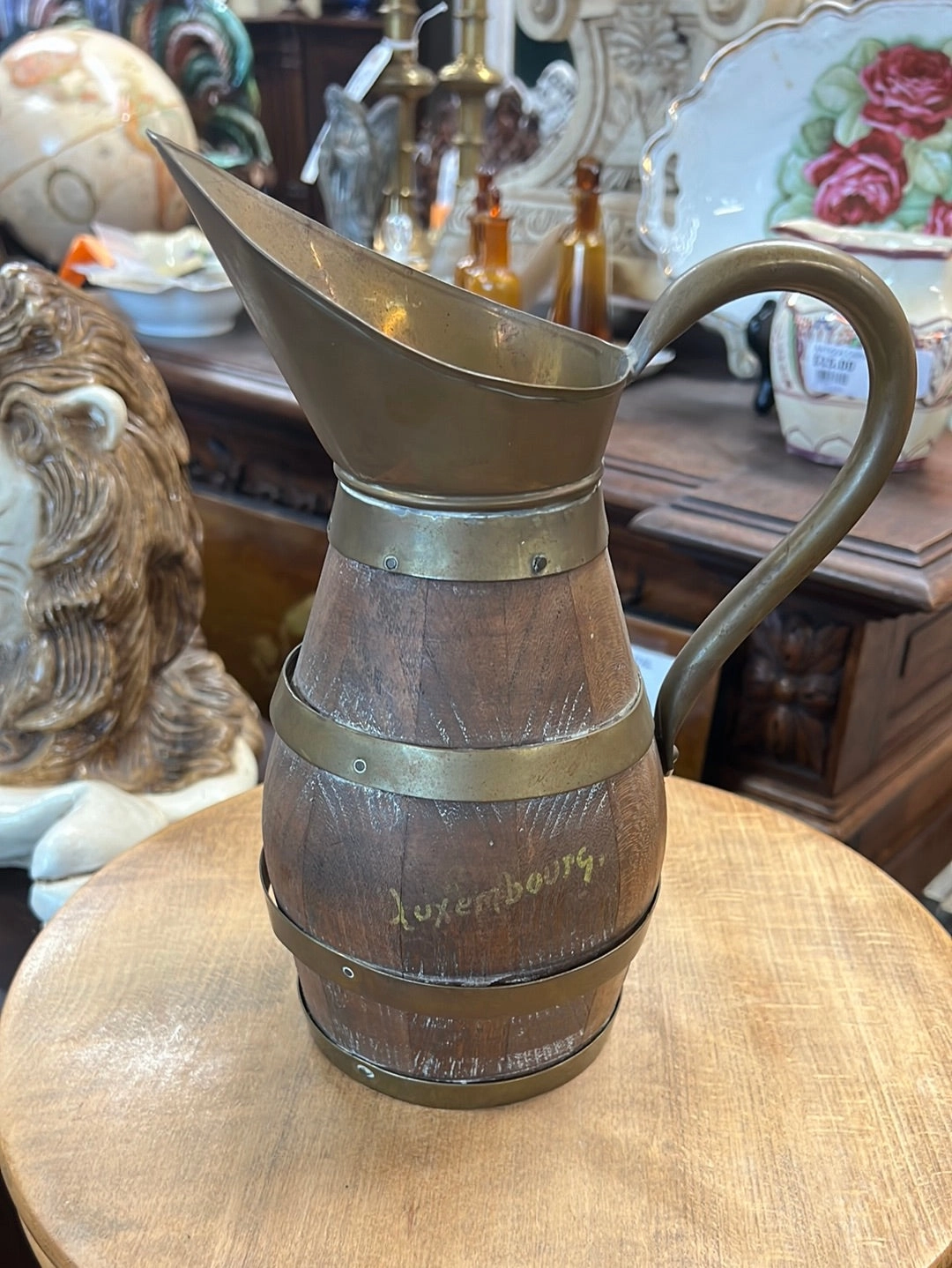 TINY BARREL PITCHER WITH BRASS interior room decor