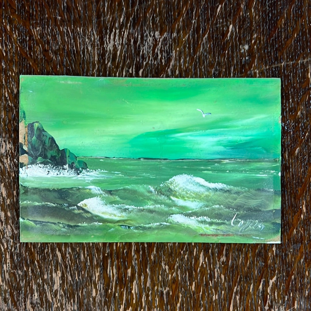 TINY GREEN OCEANSCAPE PAINTING classic mural painting