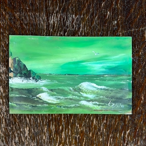 TINY GREEN OCEANSCAPE PAINTING classic mural painting