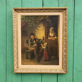 TOY VENDOR WITH CHILD AND WOMAN OIL PAINTING classic mural painting