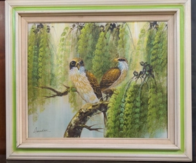 TROPICAL PARADISE BIRDS PAINTING SIGNED GORDON classic mural painting