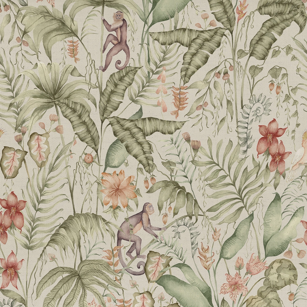 Tropical Utopia Printed Cotton Fabric Green elegant table cloth  