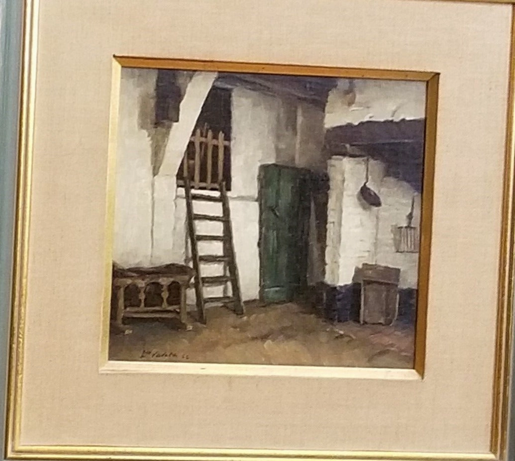 TRYPTICH INTERIOR SCENE OIL PAINTING