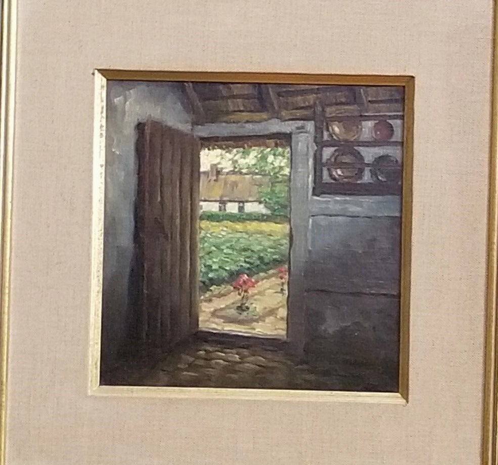 TRYPTICH INTERIOR SCENE OIL PAINTING