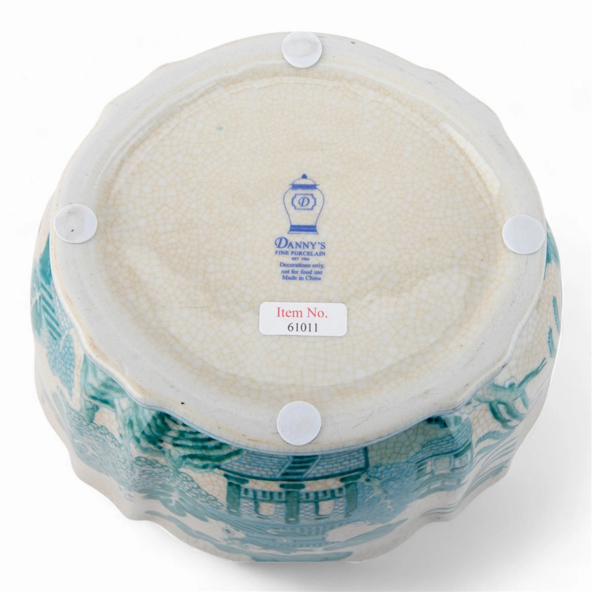 Turquoise And White Willow Pattern Round Scallop Planter