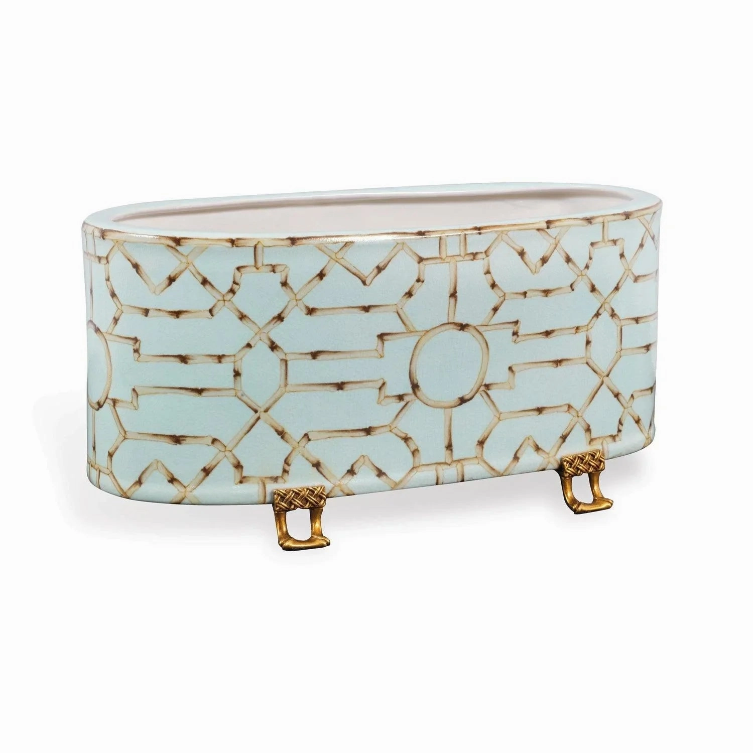 Turquoise Planter with Brass Accents