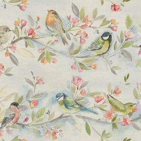 Tweet Printed Linen Fabric (By The Metre) Natural elegant table cloth  