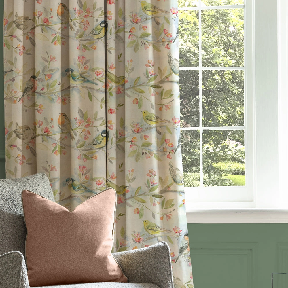 Tweet Printed Linen Fabric (By The Metre) Natural