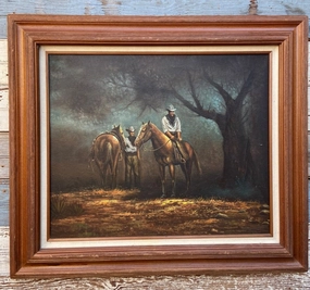 TWIN COWBOYS AT NIGHT OIL PAINTING classic mural painting