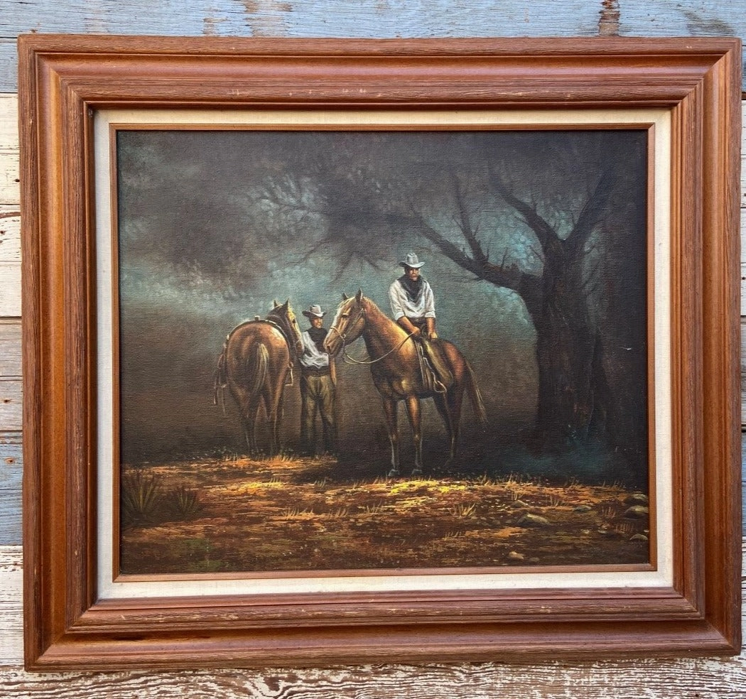 TWIN COWBOYS AT NIGHT OIL PAINTING classic mural painting