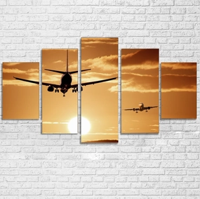 Two Aeroplanes During Sunset Printed Multiple Canvas Poster canvas mural art