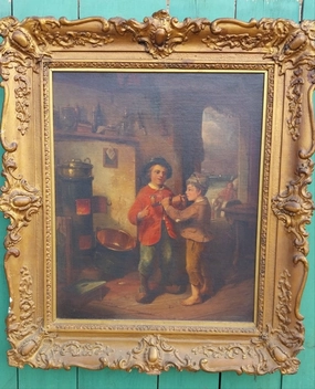 TWO BROTHERS STEALING A SMOKE OIL PAINTING classic mural painting