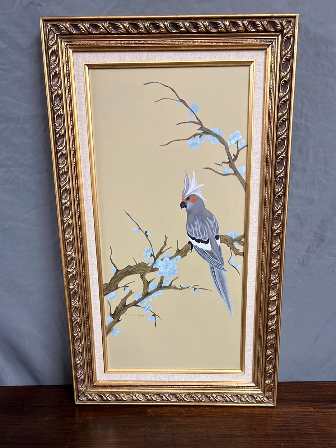 UNA MAY NICHOLS ORIGINAL COCKATOO PAINTING classic mural painting