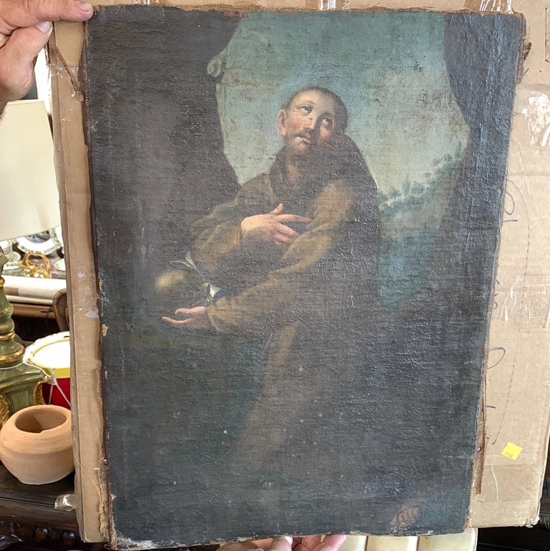 UNFRAMED 18TH CENTURY OIL PAINTING OF A BENEDICTINE MONK