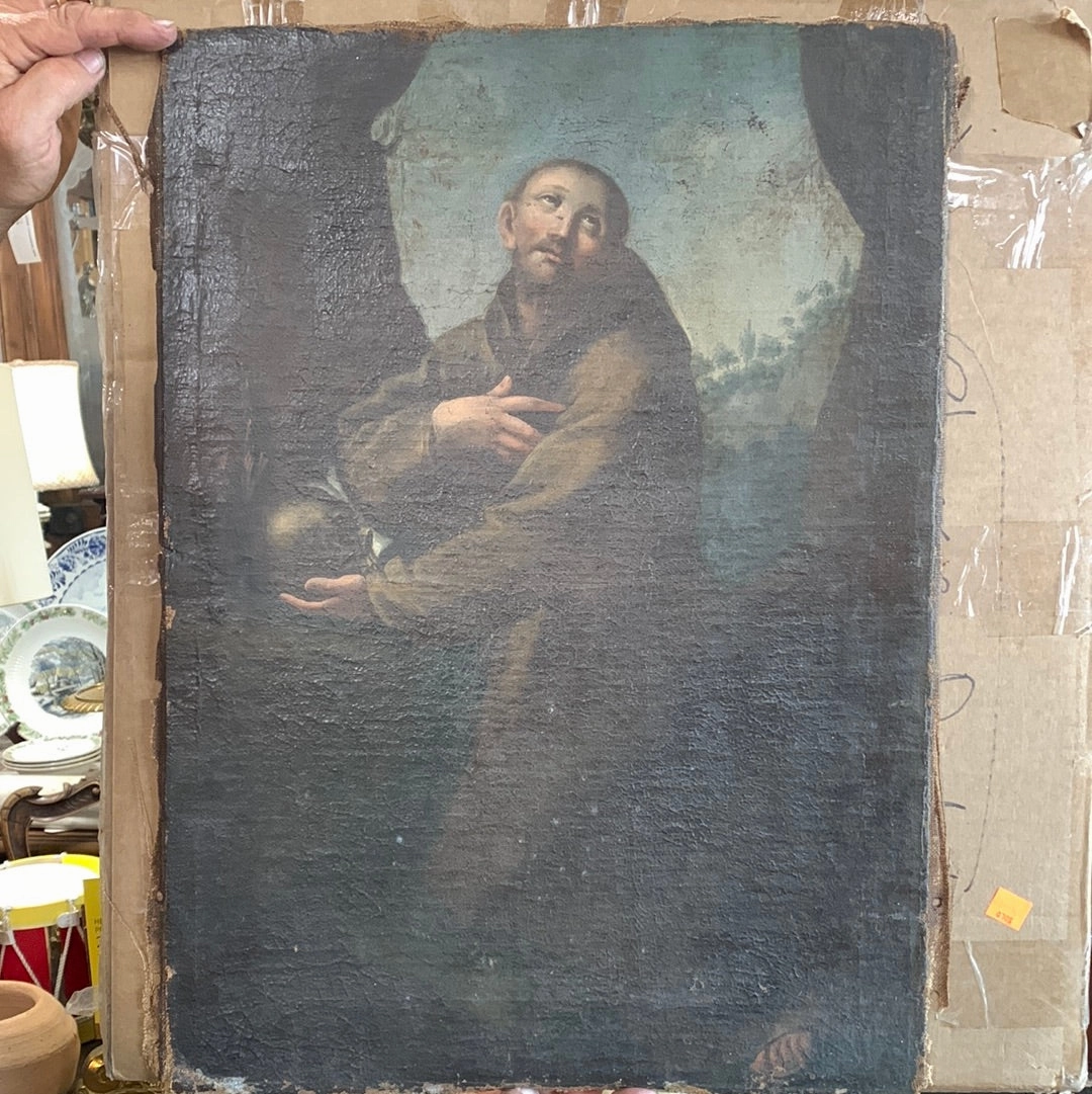 UNFRAMED 18TH CENTURY OIL PAINTING OF A BENEDICTINE MONK classic mural painting