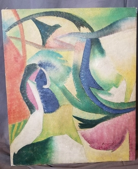 UNFRAMED ABSTRACT OIL PAINTING IN GREEN BY BERNARD classic mural painting