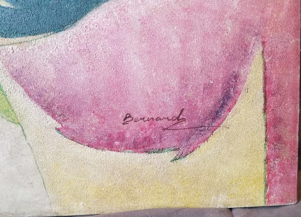 UNFRAMED ABSTRACT OIL PAINTING IN GREEN BY BERNARD