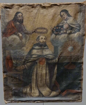 UNFRAMED EARLY 17TH CENTURY SPANISH RELIGIOUS OIL PAINTING classic mural painting