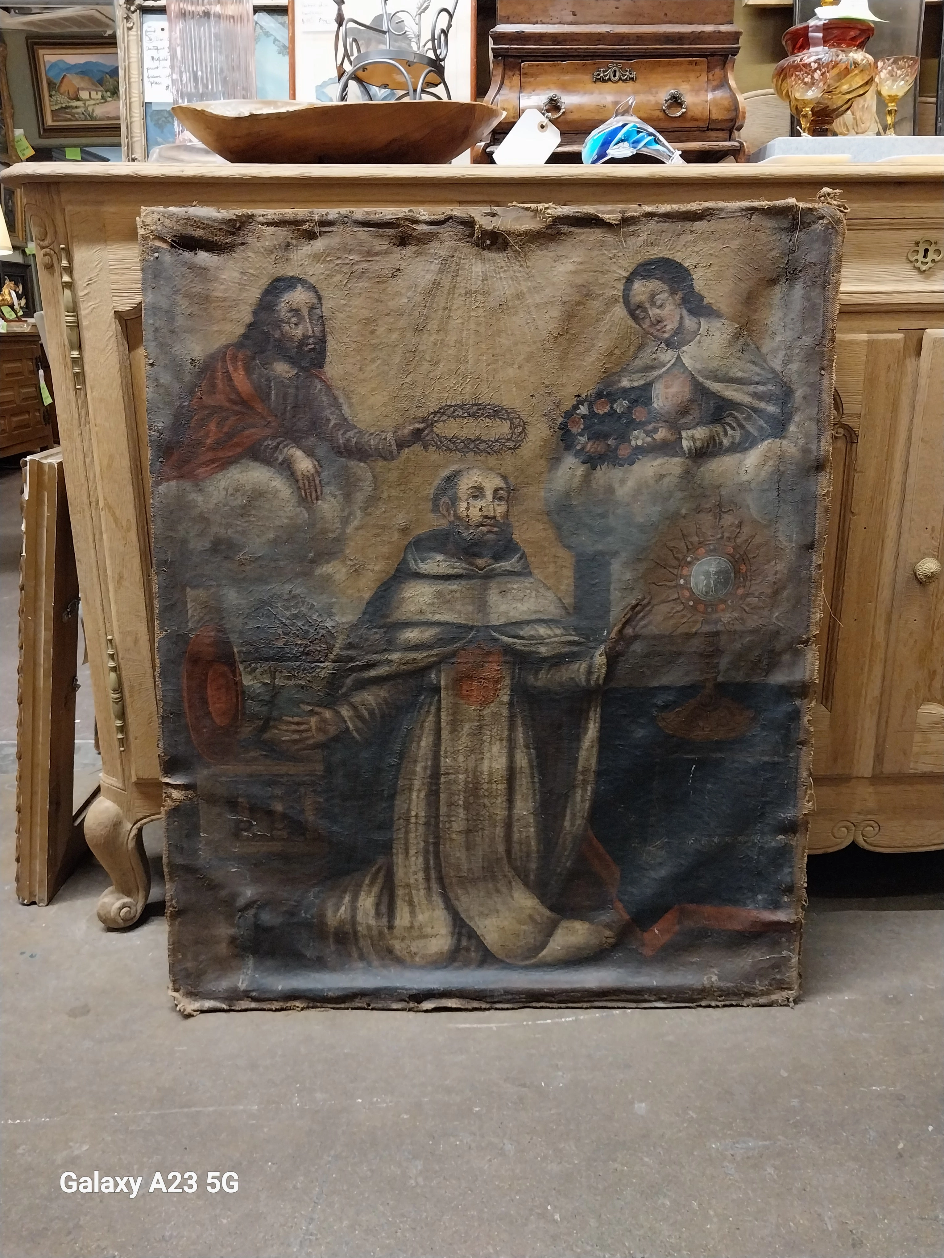 UNFRAMED EARLY 17TH CENTURY SPANISH RELIGIOUS OIL PAINTING