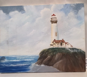 UNFRAMED LIGHT HOUSE PAINTING classic mural painting