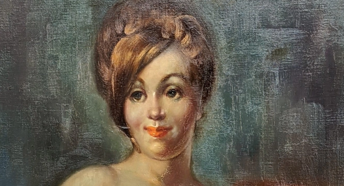 UNFRAMED MID CENTURY OIL PAINTING OF NUDE WOMAN