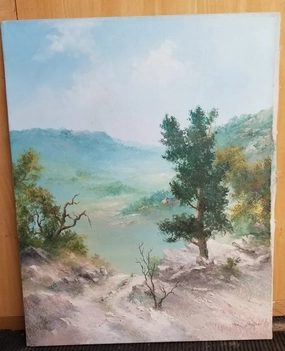 UNFRAMED MISTY VALLEY LANDSCAPE OIL PAINTING ON CANVAS BY SCHAFER SIGNED classic mural painting