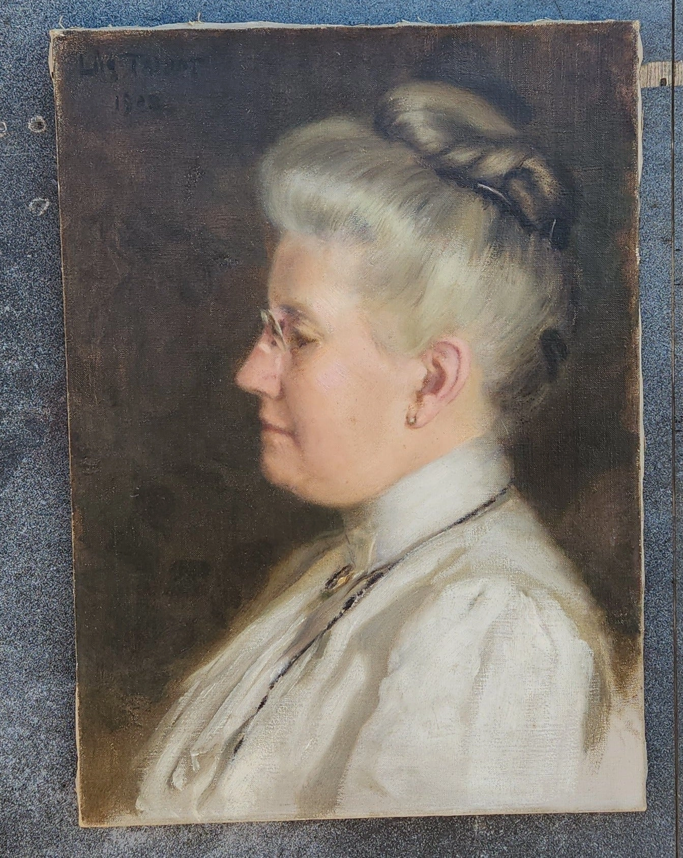UNFRAMED OI; PAINTING PROFILE OF OLDER WOMAN classic mural painting