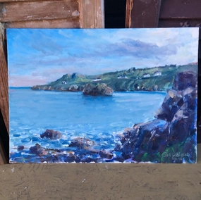UNFRAMED OIL PAINTING OF A LAKE classic mural painting