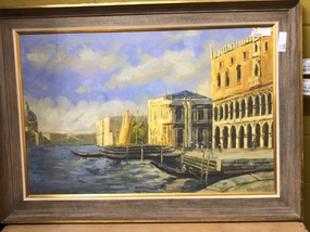 UNFRAMED OIL PAINTING OF A TOWN classic mural painting
