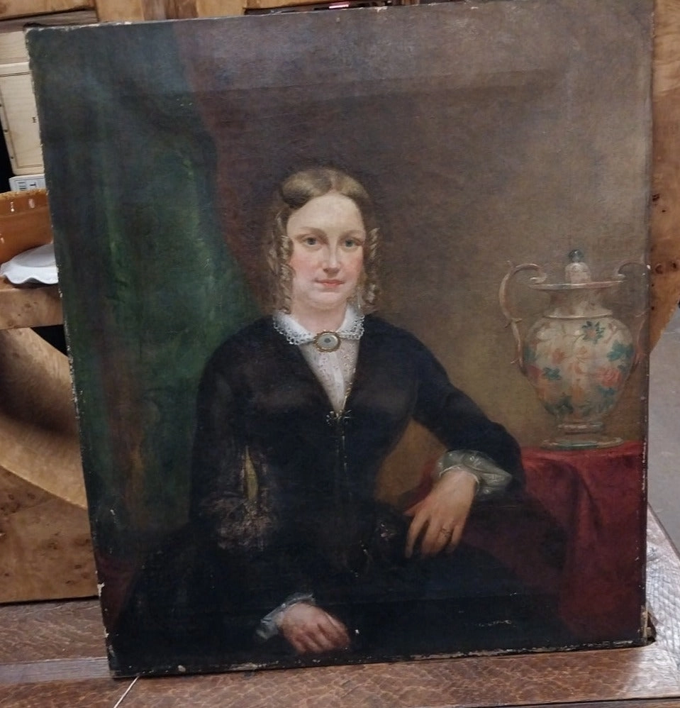 UNFRAMED OIL PAINTING OF A YOUNG WOMAN