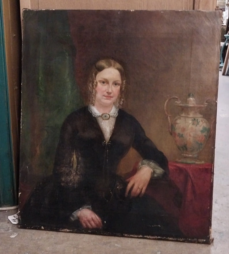 UNFRAMED OIL PAINTING OF A YOUNG WOMAN