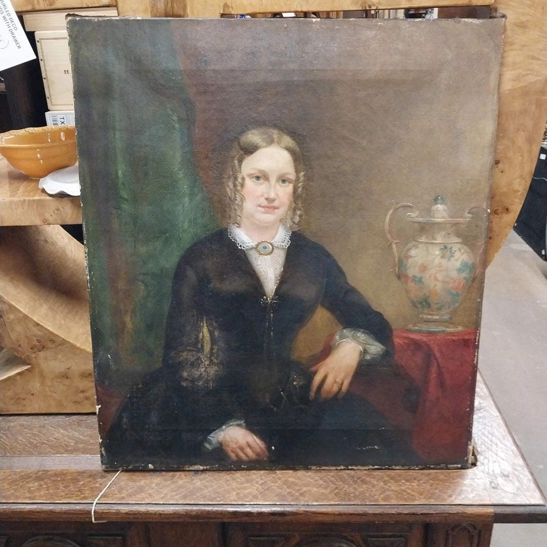 UNFRAMED OIL PAINTING OF A YOUNG WOMAN