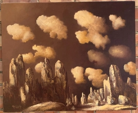 UNFRAMED OIL PAINTING OF DESERT SPIRES BY TOAS ARTIST BY THOMAS LEWIS classic mural painting