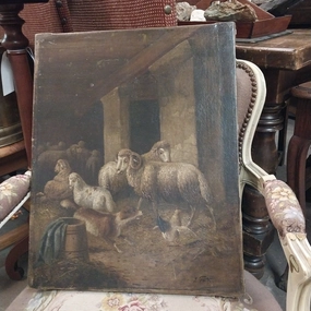 UNFRAMED OIL PAINTING OF SHEEP classic mural painting