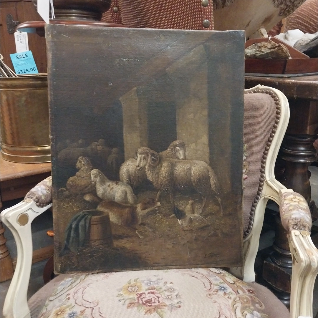 UNFRAMED OIL PAINTING OF SHEEP