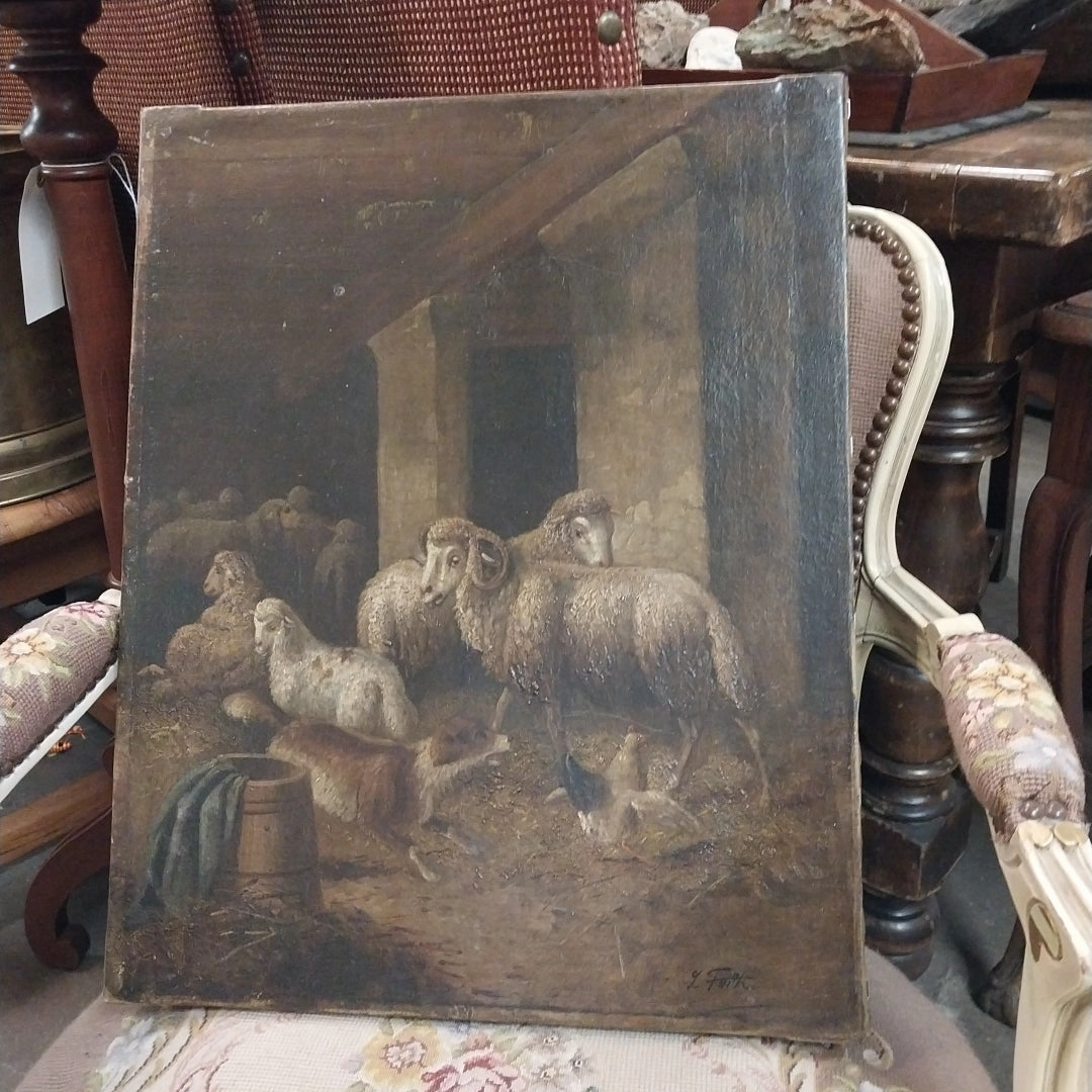 UNFRAMED OIL PAINTING OF SHEEP