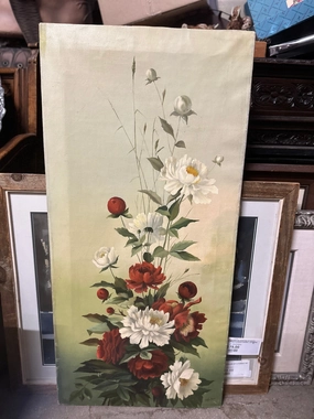 UNFRAMED OIL PAINTING OF WHITE AND RED FLOWERS SIGNED J HAITMAN classic mural painting