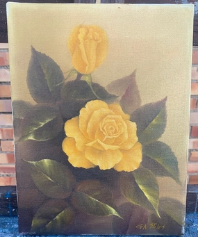 UNFRAMED OIL PAINTING OF YELLOW ROSES classic mural painting