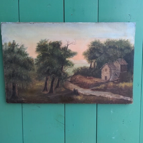 UNFRAMED OIL PAINTING RUSTIC WATERMILL classic mural painting